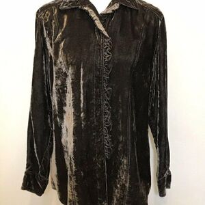 J.Jill Womens XS Crushed Velour Button Up Blouse Oversized Romantic Steampunk